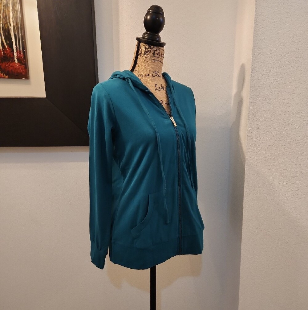 Sofra Teal Zip-Up Hooded Sweatshirt - Picture 4 of 6